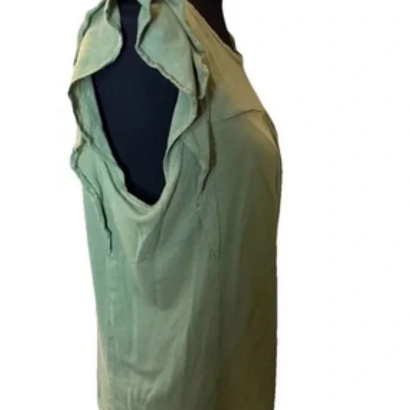 Gap Women's Luxe Green Top, Ruffle Sleeves, Pleats, Size Medium - Picture 5 of 12